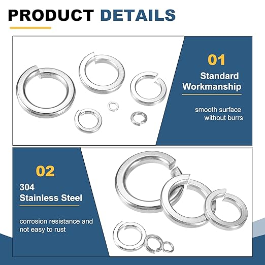 uxcell 120 Pcs M2 Split Lock Washers, 304 Stainless Steel Spring Lock Washer 2mm ID 3.6mm OD 0.58mm Thick for Screws Bolts Fasteners