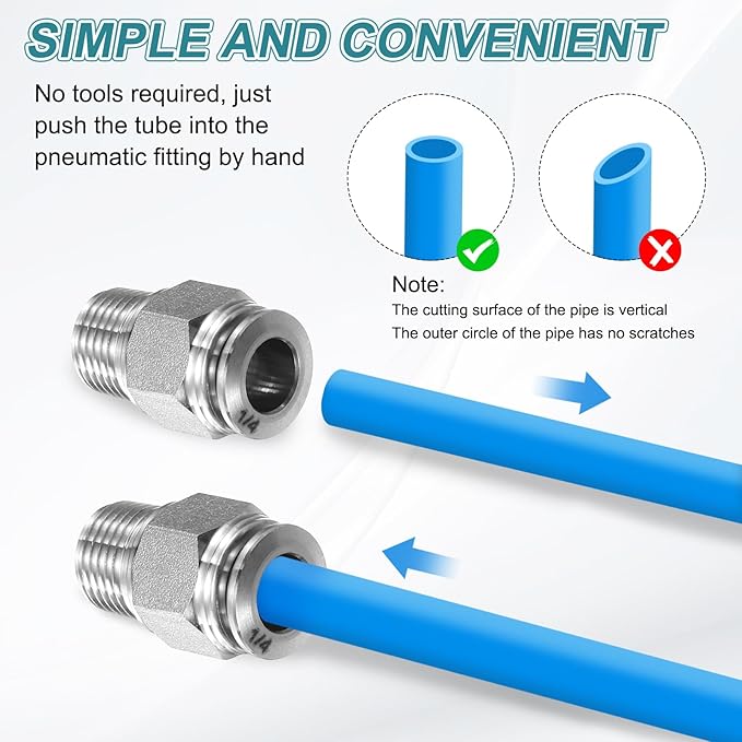 HARFINGTON Push to Connect Fittings 1/4" Tube OD x 1/4" NPT Thread Male Straight Union Fittings 304 Stainless Steel Quick Connect Pneumatic Accessories for Trailers Air Brake System