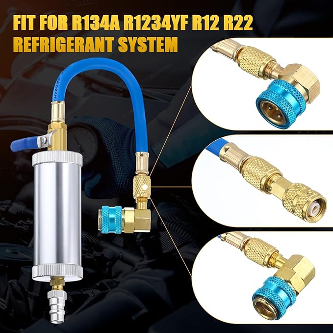 AC Leak Detector Kit, R1234yf R134a R410a AC Oil UV Dye Injector Kit Refrigerant Leak Detector Tool Low Side Quick Coupler Mini Split Adapter Glasses Flashlight(Wonderful)