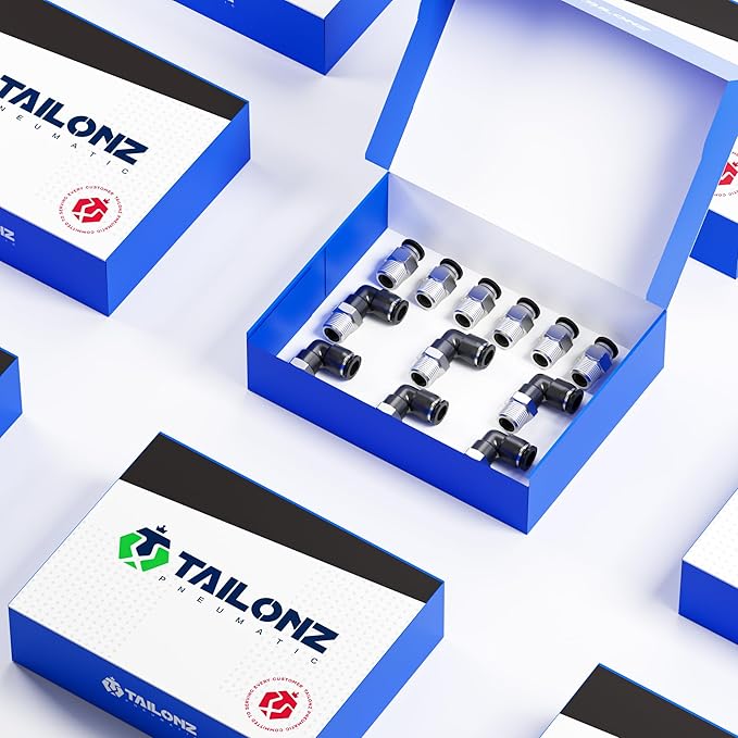 TAILONZ PNEUMATIC Elbow and Straight Combination 6MM Tube OD x 1/8 Inch NPT Thread Push to Connect Fittings PC6-N1+PL6-N1(Pack of 12)