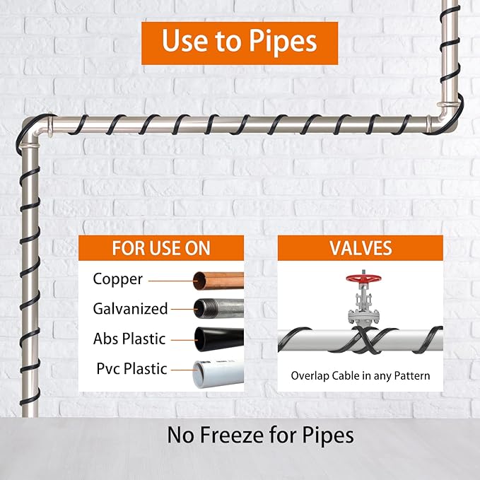101FT （3~200FT） Heat Tape for Water Pipes, -40°F Deicing Heating Cable, Freeze Protected Water Pipe Heating Cable,120V 5W/ft