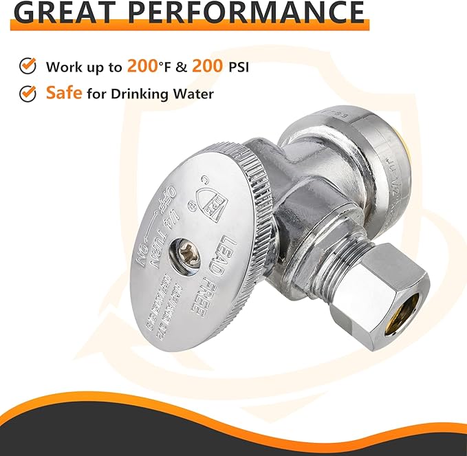 HeSun 100-PCs Push-Fit Angle Stop Valve, 1/2" Push x 1/4" OD Compression Angle Stop, 1/4 Turn Water Shut Off Valve for Bathroom with Disconnect Clip Tool