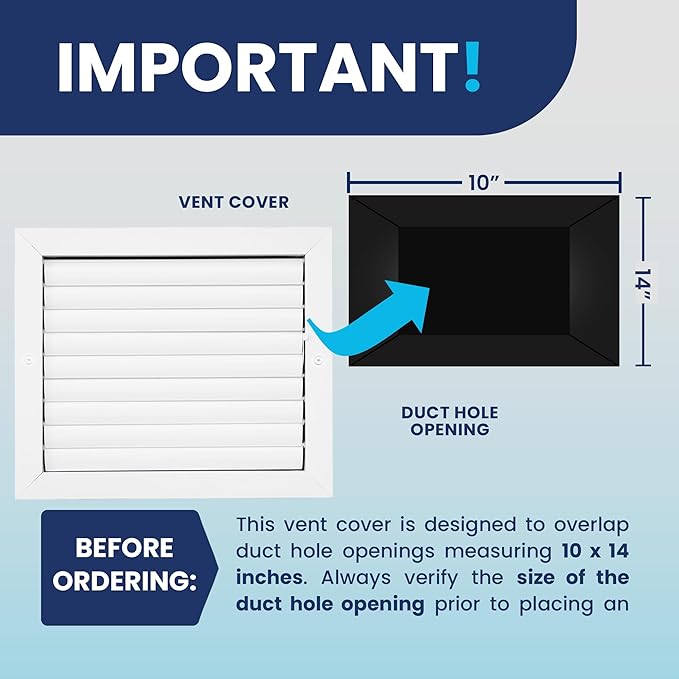10x14 Inch (Duct Opening) Aluminum 1-Way Air Flow Vent – HVAC Vent Cover for Wall or Ceiling – Quiet HVAC Wall Register with Multi-Shutter Damper – Adjustable Curved Blade - Plastic Seal for Tight Fit