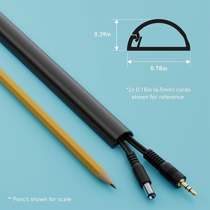 D-Line 13.12ft Cord Hider Kit, Patented Cable Cover, Hide Wires on Wall, Channel for TV Mount Cords, Raceway Wire Hiders, Paintable, Adhesive, Half Round, 4X 0.78in W x 0.39in H x 39in Lengths, Black