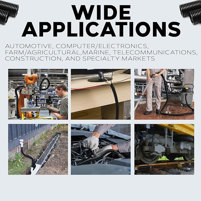 BEST CONNECTIONS Split Wire Loom Flex-Guard Convoluted Tubing Protective Split Cable Sleeves for Auto Home Industrial Electrical Wires Chemical Resistant Conduit Black (1/4", 1/2", 3/4" - 20 ft)