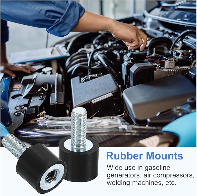 uxcell M4 Rubber Mounts, 2Pcs 10x8mm(DxH) Rubber Cylindrical Anti Vibration Isolator Shock Absorber with Lock Nut for Car Bobbin Generator Air Compressors