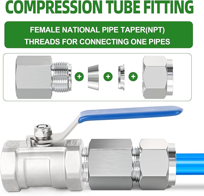 TAISHER 5PCS 304 Stainless Steel Compression Tube Pipe Fitting Connector, 1/2" Tube OD x 1/4" NPT Female Straight Adapter