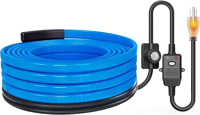 Heat Tape for Water Pipes with Thermostat & GFCI, Energy-Saving Pipe Heating Cable, Prevents Freezing, Works at -22℉, 18FT Blue, UL ETL Listed 120V