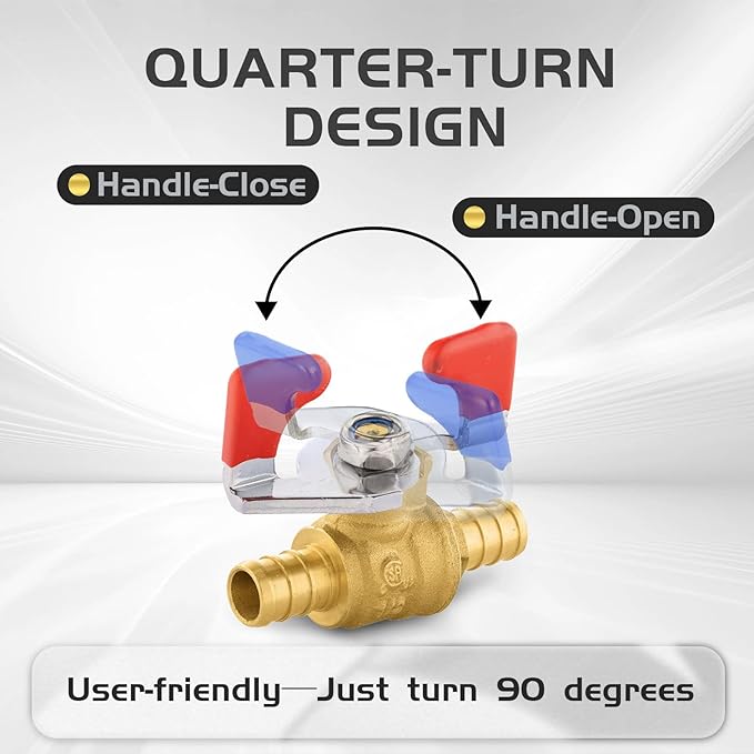10PCS Foskan 1/2" PEX Crimp Ball Valve, Brass Full Port Shut-off Valve with Blue/Red Butterfly Handle for Portable Water Poject