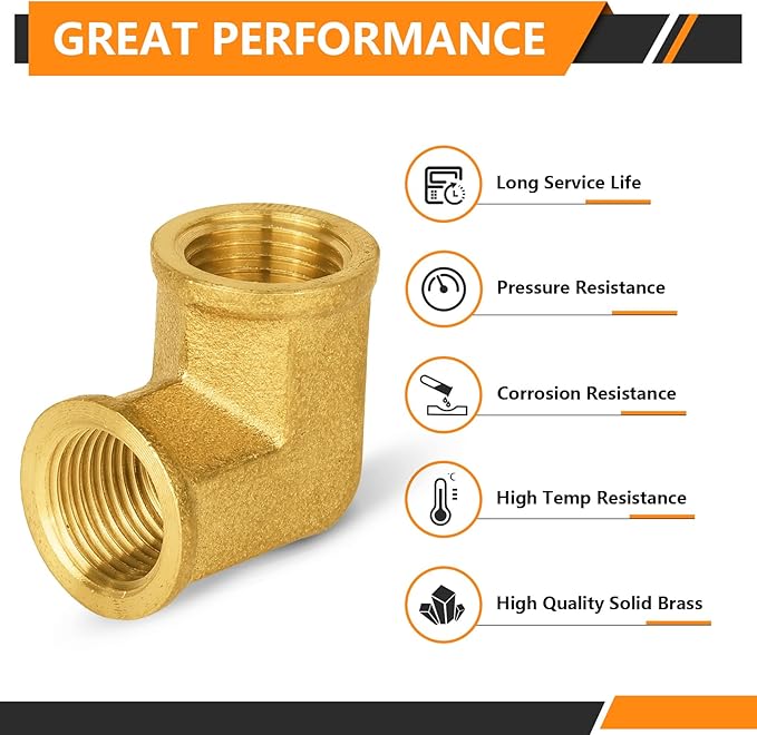 100-PCs HeSun Brass Pipe Fitting, 3/8" x 3/8" NPT Female 90-Degree Barstock Street Elbow