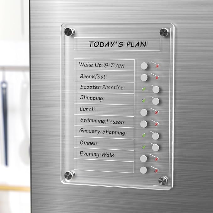 NiHome Acrylic Magnetic to Do List Planning Board with Sliders & Desktop Stand, Chore Chart for Kids & Adults, Checklist Routine Chart Task Board for Fridge & Desk, for Magnetic Metal Surfaces Only