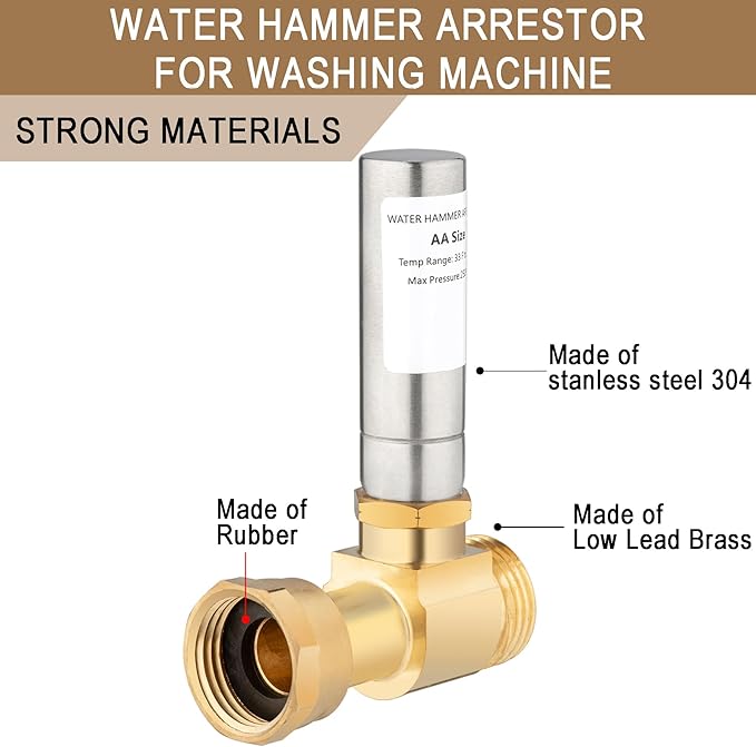 [2 Pieces] Lingmfg Water Hammer Arrestor For Washing Machine, 3/4 Inch Thread Brass LING-WMWHA-SS-S-2