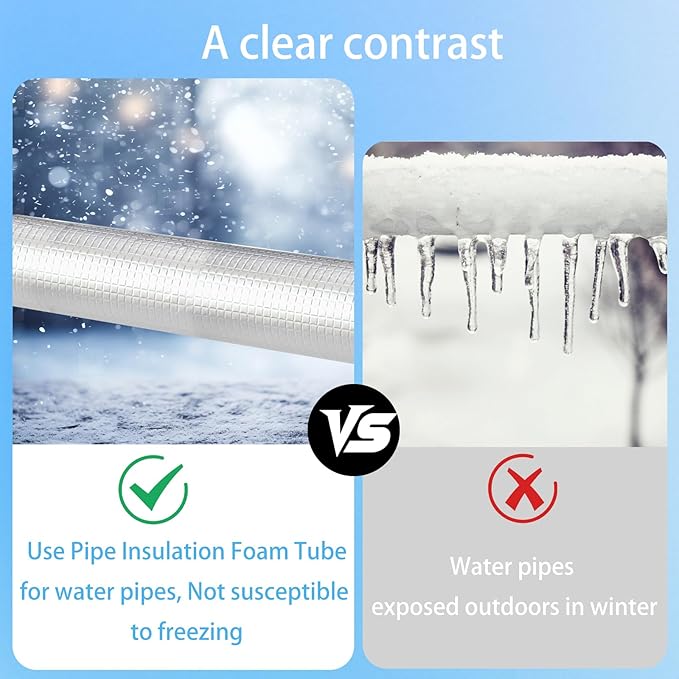 3/4 " ID Pipe Insulation Foam Tube Self Adhesive 16 " L Peel and Stick Pipe Insulation Foam Wrap Aluminum Foil Pipe Covers for Spigot, Winter Outside Pipes, Sprinkler 20 PC