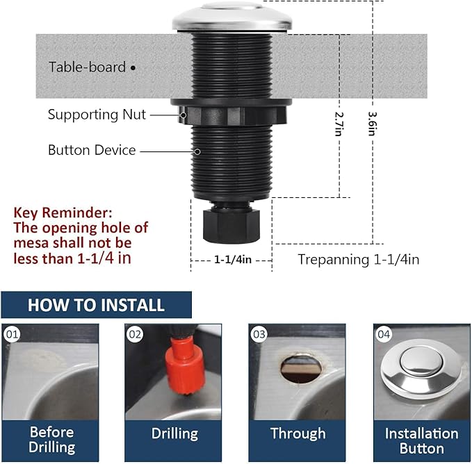 Garbage Disposal Air Switch Kit Dual Outlet Sink Top Waste Disposal Long Stainless Steel Polished On/Off Air Button Food and Waste Disposals Part by Etoolcity