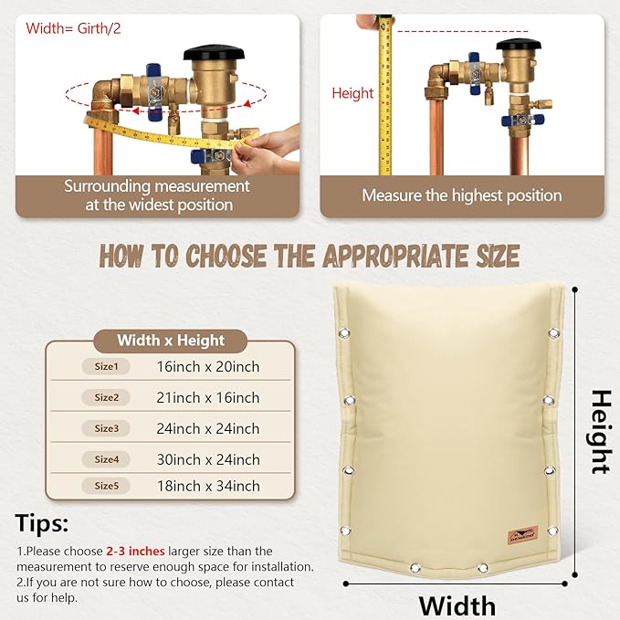 Backflow Preventer Insulation Cover - 3 Way Opening Pipe Insulation Cover for Irrigation Valve, Sprinkler Cover for Outside - Winter Freeze Protection Backflow Cover - 30" W x 24" H, Beige
