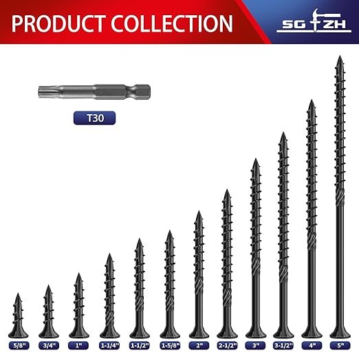 #14 x 7 Inch Deck Screws (172Pcs) 8lb. Carbon Steel, Black, Flat Head, Rust Resistant epoxy Coated, with T30 Star Bit