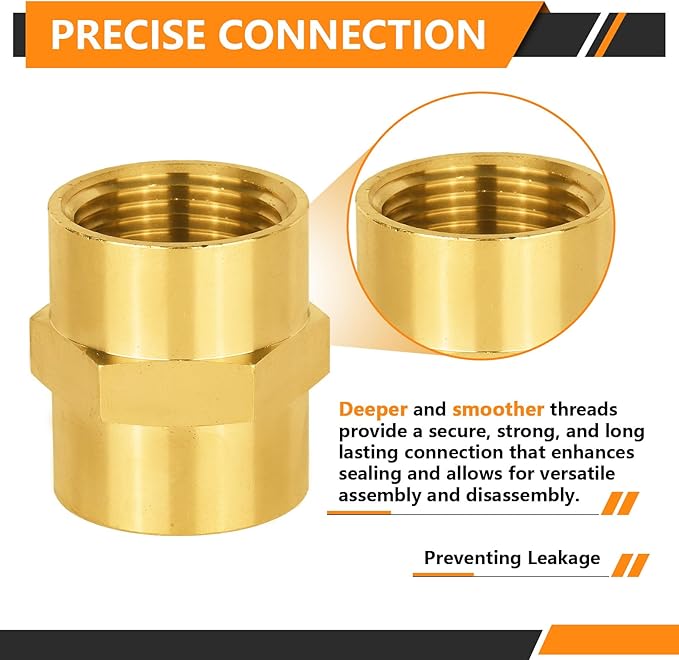 10-PCs HeSun Brass Pipe Fitting, 1" NPT Female x 1" NPT Female Hex Pipe Adapter