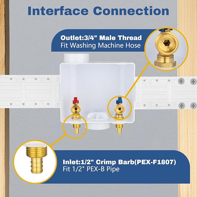 2-Pack GUOFIS Washing Machine Outlet Box,1/2 Inch PEX Crimp Inlet x 3/4 Inch MHT Outlet, Laundry Washer Box(Center Drain)