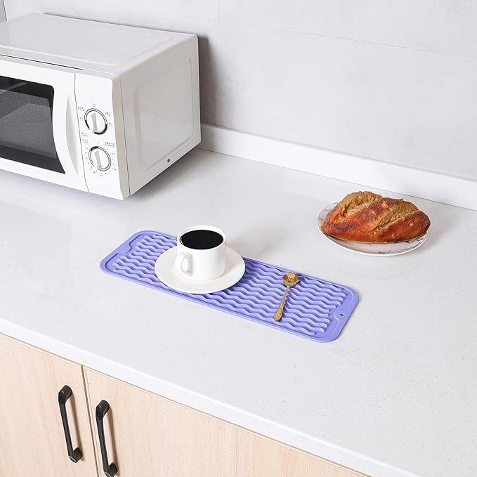 Silicone Dish Drying Mat for Multiple Usage,Easy clean,Eco-friendly,Heat-resistant Silicone Mat for Kitchen Counter,Sink,Bar,Bottle,or Cup Light Purple M 17 inches x 6 inches