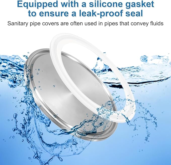uxcell 2set Stainless Steel Sanitary Fitting Clamp End Cap 3" (77.5mm) Solid Tube End Cap with Silicone Gasket for Food Beverage Cosmetics Factory Pipes