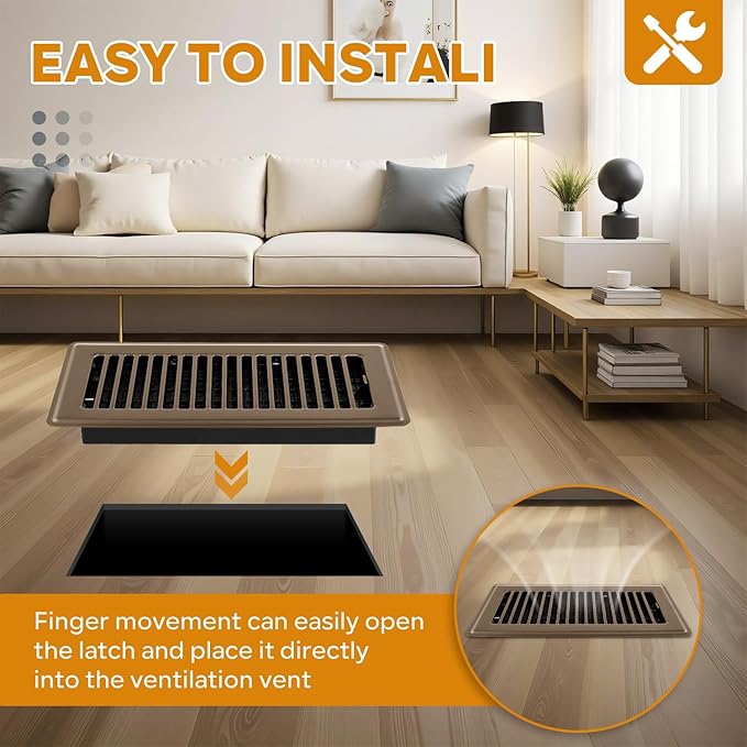 Floor Register 4x10, 6 Pack Floor Vent Covers for Home Floor Heavy Duty Steel Walkable Floor Vents Air Vent Covers for Sidewall and Floor