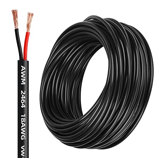 18 Gauge 2 Conductor PVC Cord, Oxygen-Free Copper Cable, 50FT Pure Copper Electrical Wire for LED Lamp Lighting Strips, Automotive