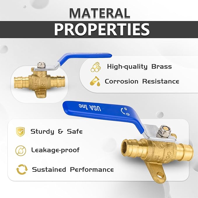 20-Pack Foskan 1/2" Brass PEX Expansion Drop Ear Ball Valve with Blue Handle, Full Port Shut-off Valve for Hot and Cold Water Distribution