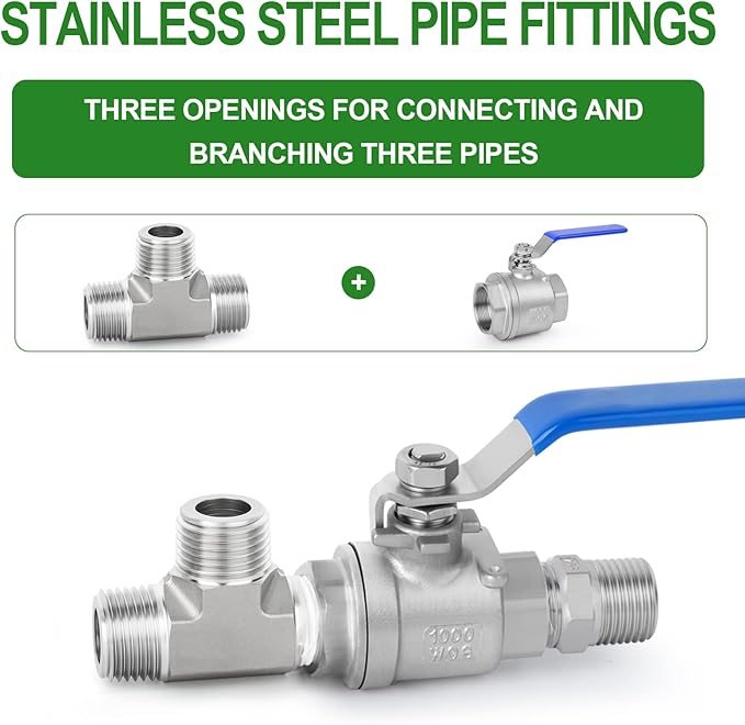 TAISHER 1PCS Forging of 304 Stainless Steel Tee Pipe Fittings, 1/4" x 1/4" x 1/4" NPT Male Pipe Fittings