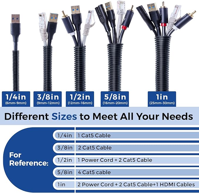 Cable Management, 10ft 1/2” Wire Loom Tubing Cord Protector, White Cable Sleeve Wire Wrap, Cord Wrap for Computer Cord Organizer, Office, Home, ect