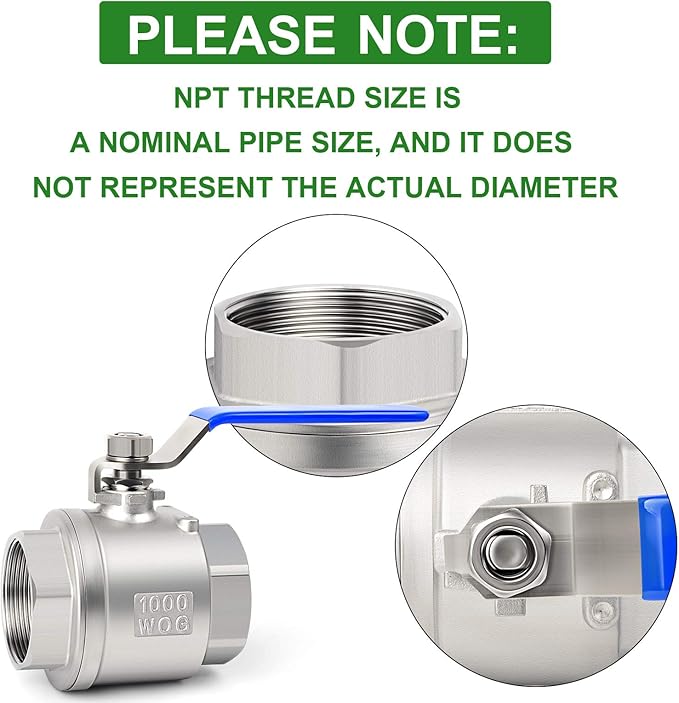 TAISHER 1 PCS 1 Inch FNPT Heavy Duty Full Porat Ball Valve 304 Stainless Steel with Blue Handles