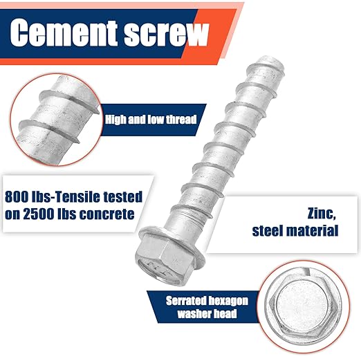 Tandefio 20 Pack 5/8" x 4" Concrete Screw Anchor Galvanized Large Diameter Heavy Duty Plated Concrete Anchors for Masonry Brick Anchoring Block Decking Framing Hex Drive