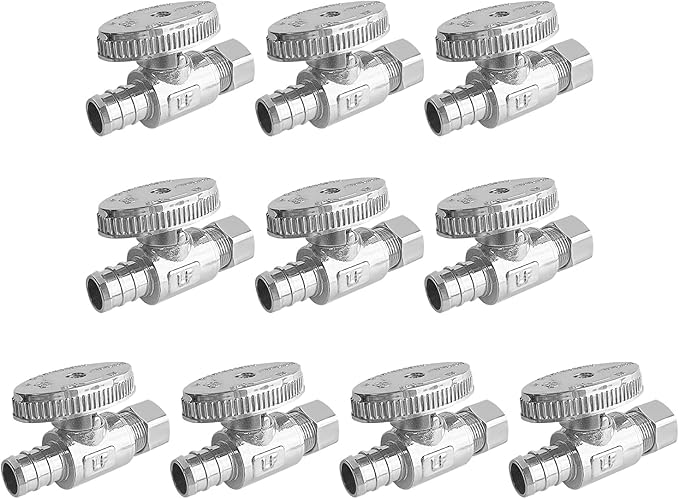 SUNGATOR 10-Pack Straight Stop Valve, 1/2" PEX x 3/8" OD Compression, Quarter Turn Chrome Plated, 1/2 inch Pex Shut Off Valves for Faucet and Toilet, UPC Certified