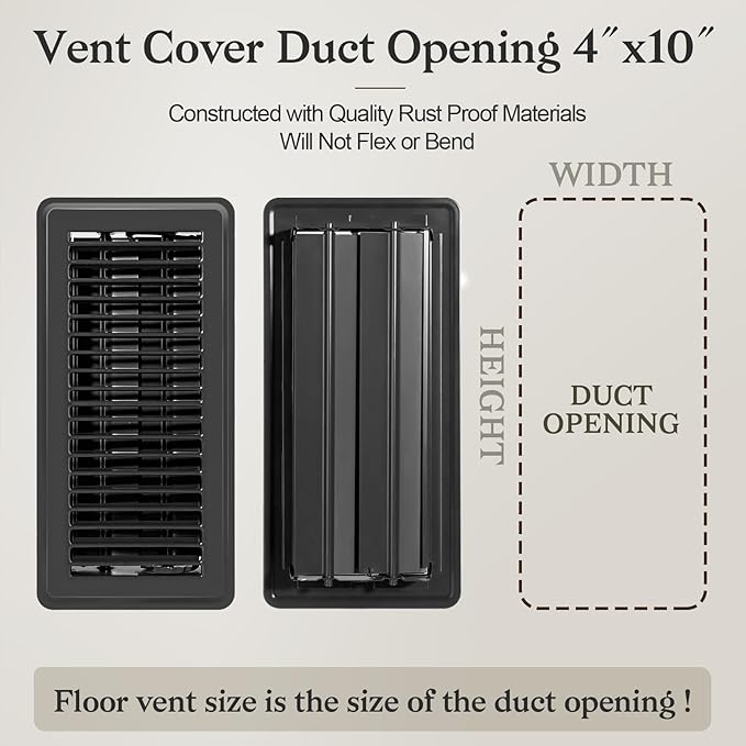 2 PCS Floor Vents Floor Registers 4x10 inch, Heavy Duty Metal Heat Air Vent Covers 4 X 10 with Rust Proof Finish for Home Office Wall Floor Registers Grilles & Vents (2, Black, 4x10 Inches)