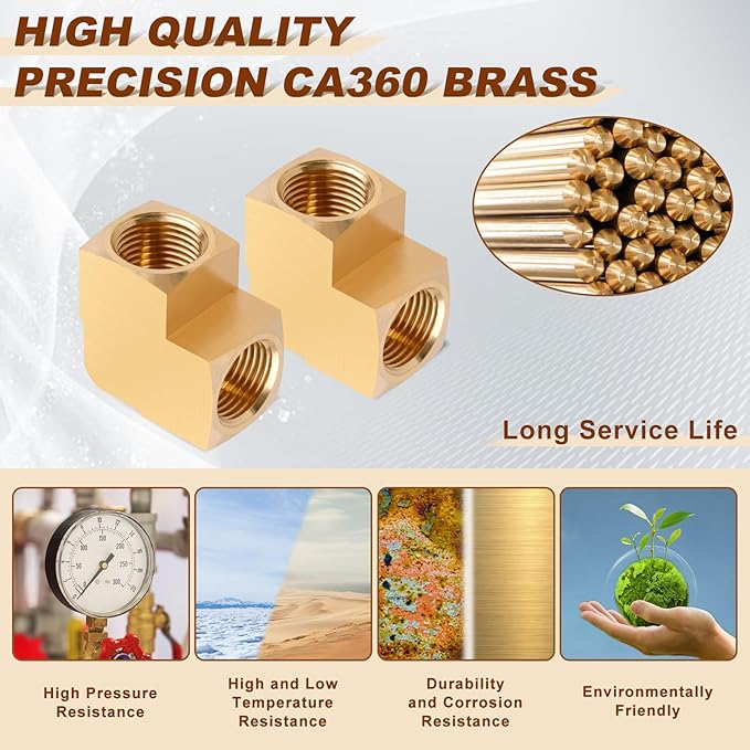 2pcs 3/8” Brass Fittings 90 Degree Barstock Street Elbow 3/8" NPT Female Pipe to 3/8" NPT Female Pipe 3/8 NPT Female Fittings Elbow Forged Brass Pipe Fittings