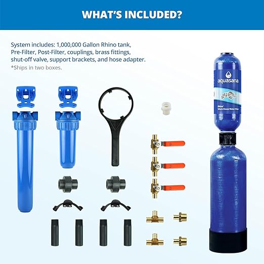 Aquasana Whole House Water Filter System | 1,000,000 Gallons | Carbon & KDF Media | Reduces 97% Chlorine & Sediment | Includes Pre- and Post-Filters | Rhino EQ-1000