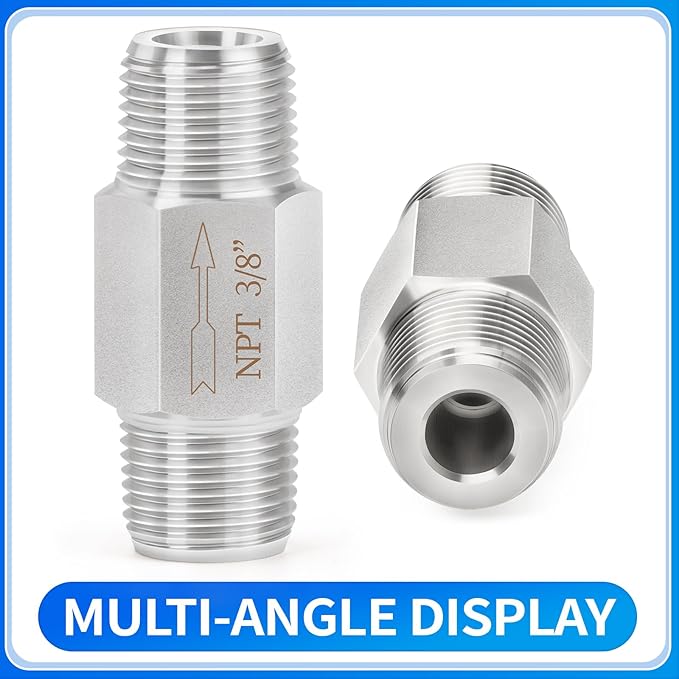 ChillWaves 304 Stainless Steel In-Line Siamese Check Valve 3/8" NPT Male Thread, One-Way Non-return Check Valve，Prevent Water Back-flow(1-PACK)