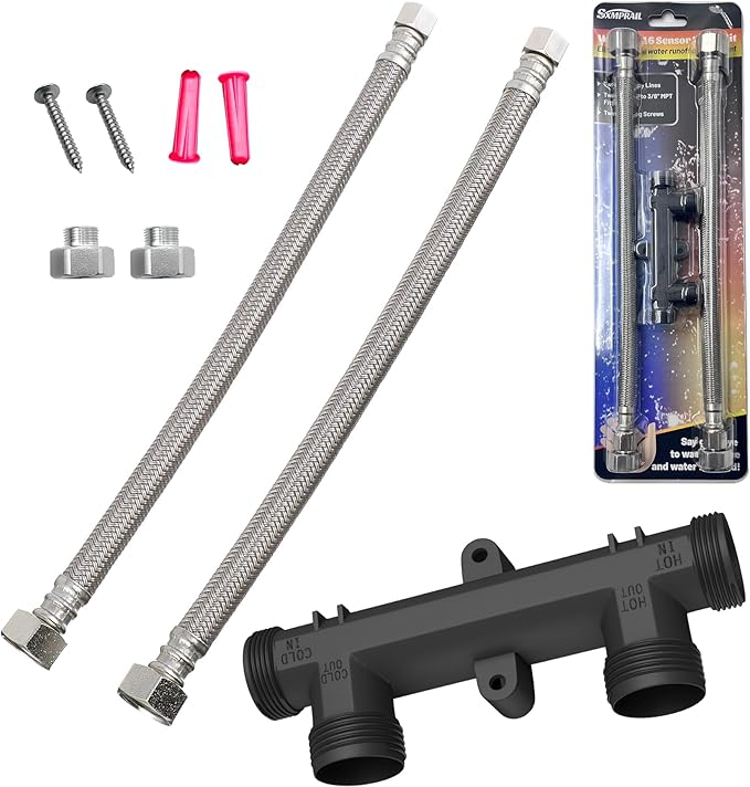 WP596816 Sensor Valve Kit Fit for watts premier 500800&500805 & grundfos up comfort Instant Hot Water Recirculating Pump System, Include Two 12" Supply Lines & Two 1/2" x 3/8" Reduced Fittings