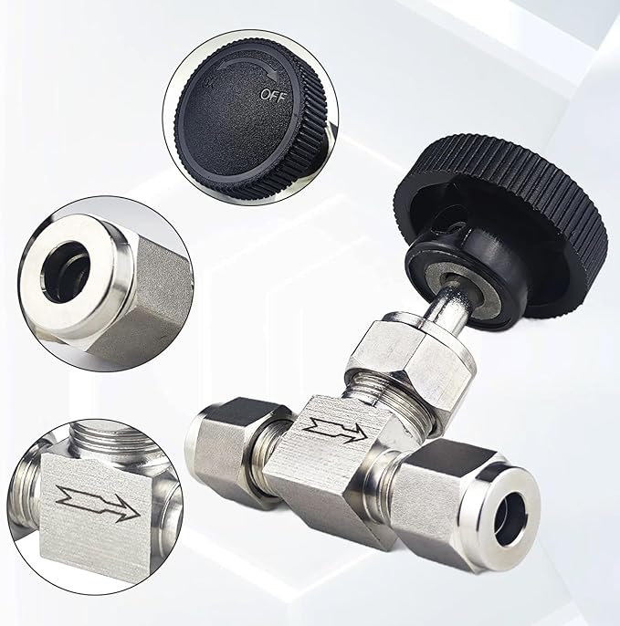1 Piece1/4NeedleValve，O.D.1/4 Inch Flow Control Valve,for Connecting 0.635cm Stainless SteelTubing, Copper, RigidPlastic Tubing, Used to Control Water, Gas and Oil. Stainless Steel 316.