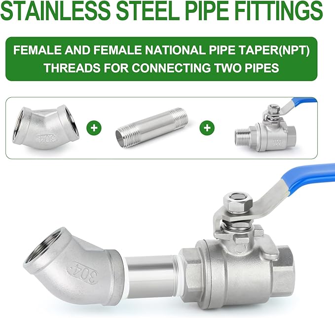 TAISHER 1PCS 304 Stainless Steel 45 Degree elbow,4" NPT Female x 4" NPT Female 304 Stainless Pipe Fitting