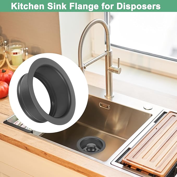 1-Pack Garbage Disposal Sink Flange, Kitchen Sink Replacement Accessories, Garbage Disposal Parts, Universal Flange Fit for 3-1/2 Inch Standard Sink Drain Hole [Black]