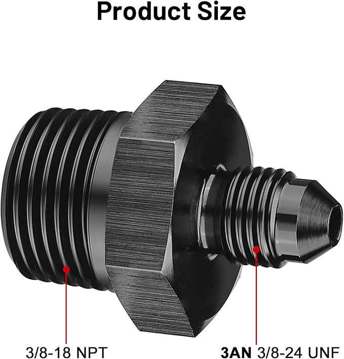 EVIL ENERGY 3AN Male Flare to 3/8" NPT Pipe Fitting Adapter Straight Aluminum Black