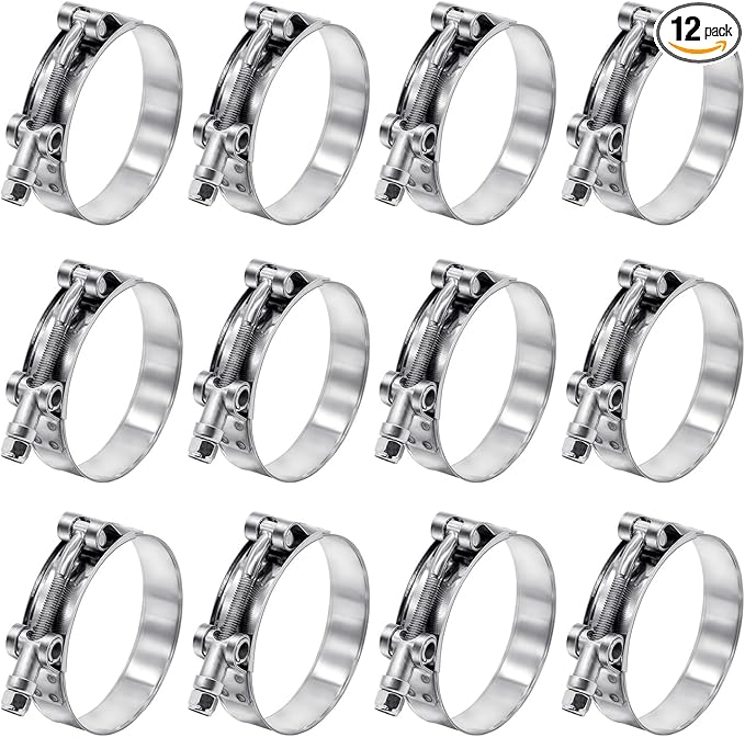 12 Pack 3 inch T-Bolt Hose Clamps, Stainless Steel_304 Working Range 83mm-91mm for 3" Hose ID, Turbo Intake Intercooler Clamp for Automotive