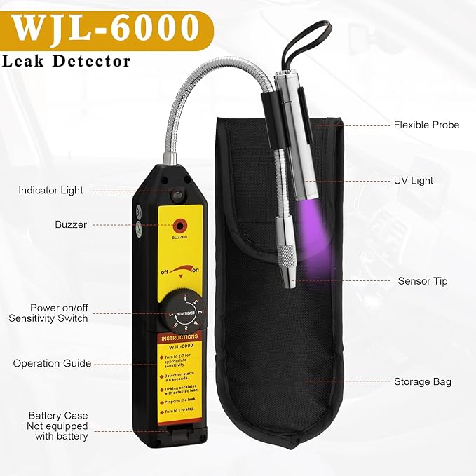 AC Leak Detector Kit, R1234yf R134a R410a AC Oil UV Dye Injector Kit Refrigerant Leak Detector Tool Low Side Quick Coupler Mini Split Adapter Glasses Flashlight(Classic)
