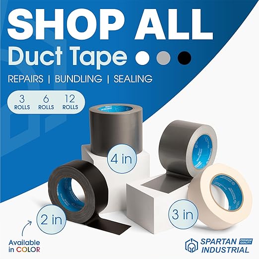 Spartan Industrial - 2" X 30 yd Silver Duct Tape - 6 Rolls No-Residue Tape for Heavy Duty Industrial, DIY, Auto Projects - Water-Resistant 9 Mil