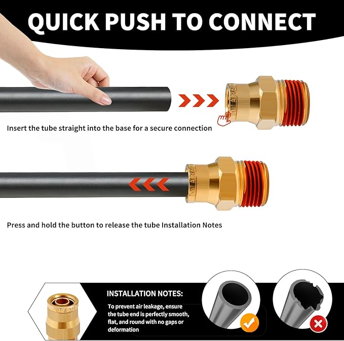 3/8 Brass Push to Connect Fittings 3/8" OD x 3/8" NPT Thread Male DOT Approved Air Brake Quick Connect Fittings Air Line Suspension Kit for Truck Trailers and Air System 2Pcs