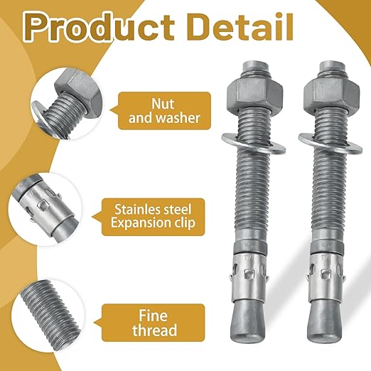 3/4 x 6-1/4 inch Wedge Concrete Anchors kit Galvanized Carbon Steel, Expansion Screw Bolt Heavy Duty Fasteners for Masonry Concrete (Pack of 10)