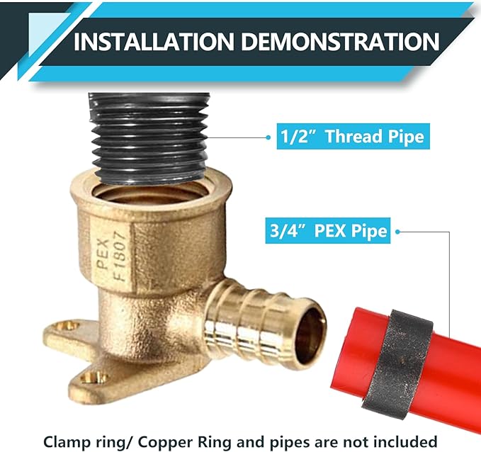 (10-Pack) PEX Fittings, Pex 1/2" x 1/2" Female Threaded NPT Drop Ear Elbow Adapter, Brass Crimp Fittings, for PEX Tubing Pipe Plumbing, ASTM F1807(PEX1807159)