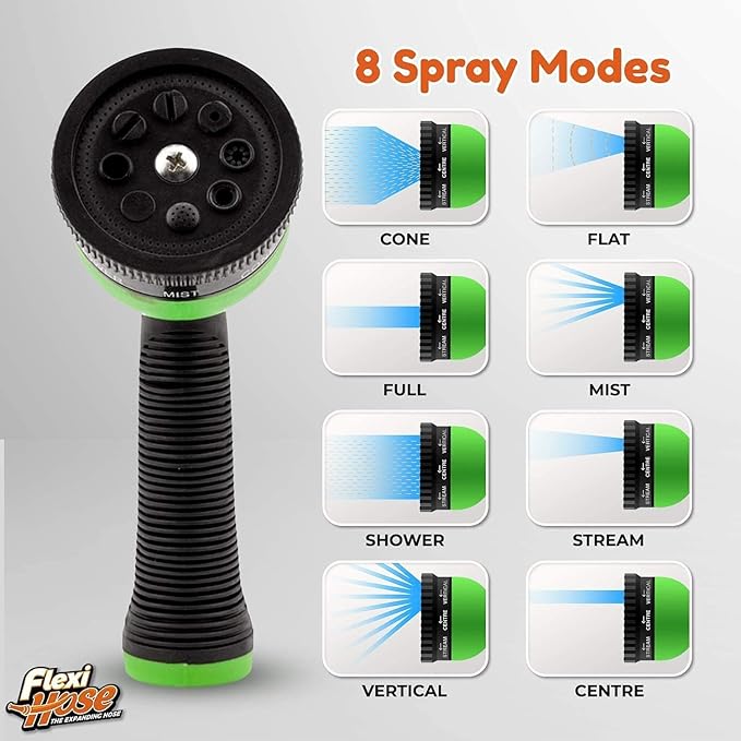 Flexi Hose PLUS with 8 Function Nozzle Expandable Garden Hose, Lightweight & No-Kink Flexible Garden Hose, 3/4 inch Solid Brass Fittings and Double Latex Core, 75 ft Black