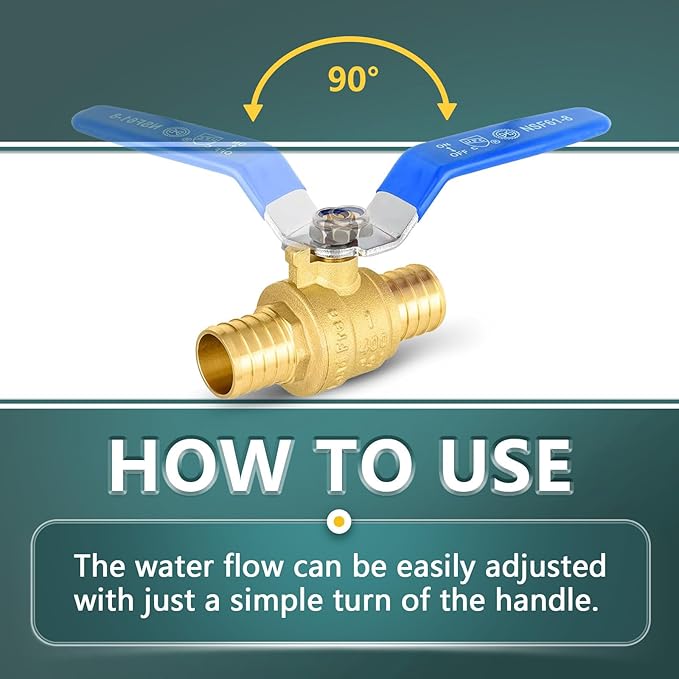 6 Pack Ball Valves, 1" Pex Crimp Shut Off Valve Blue, Brass Full Port Pex B Shut Off Ball Valve for Hot and Cold Water, NSF/ANSI 61 Certified