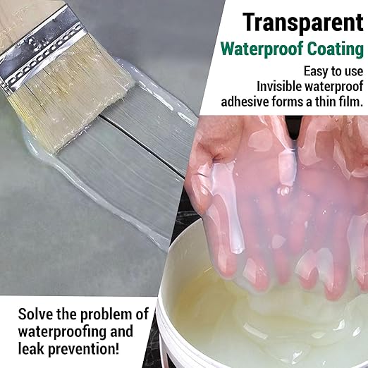 2Gal/256Fl.oz Transparent Waterproof Coating Invisible Waterproof Agent Set with Indoor&Outdoor Insulating Sealant with Wooden Brush Putty Knife Cut Resistant Work Gloves Paint Roller
